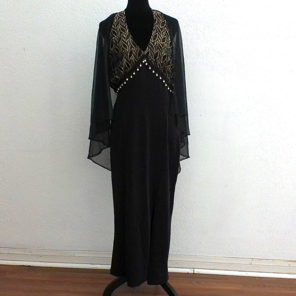 Do Re Mi, Black Halter Maxi Dress, with pearls design, golden thread embroidery,